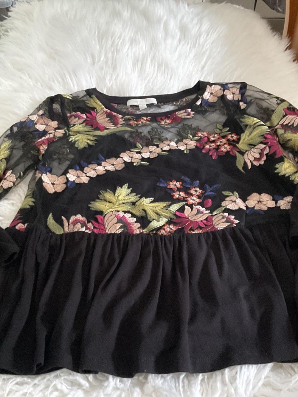 Anthropologie Eri +All embroidered mesh top